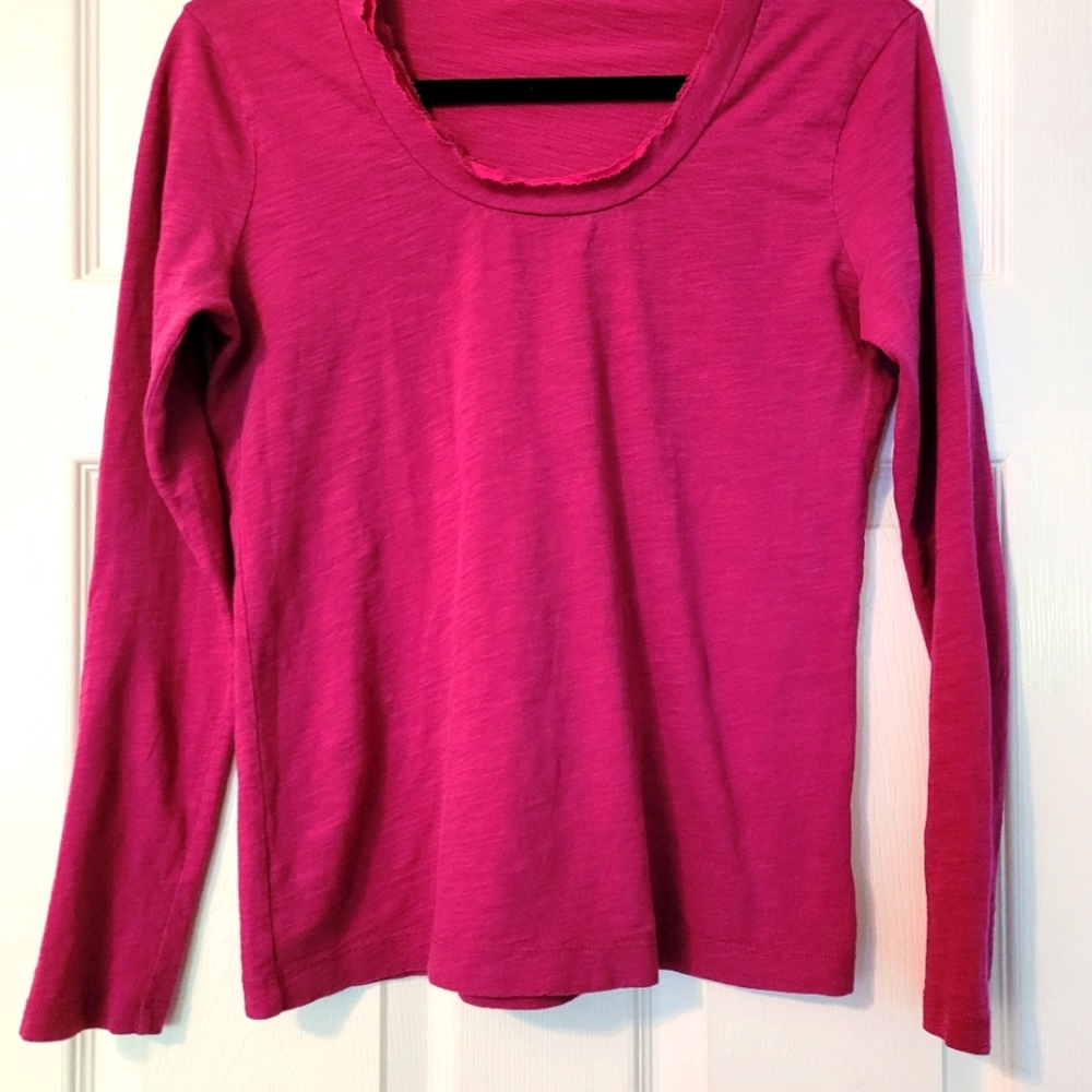 J Crew | Long Sleeved Distressed Neck T-Shirt | Pink | XS